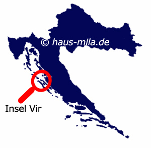 Landkarte Kroatien mit der Insel Vir